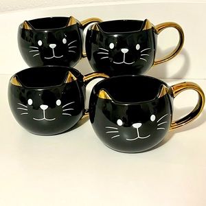 Black and Gold Cat Shaped Mugs (17 fl oz each)- Set of 4